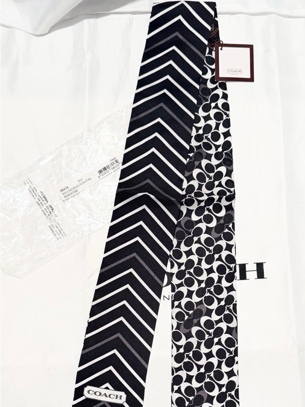 Rare Y2K Coach Signature Chevron Silk Ponytail Scarf #98479